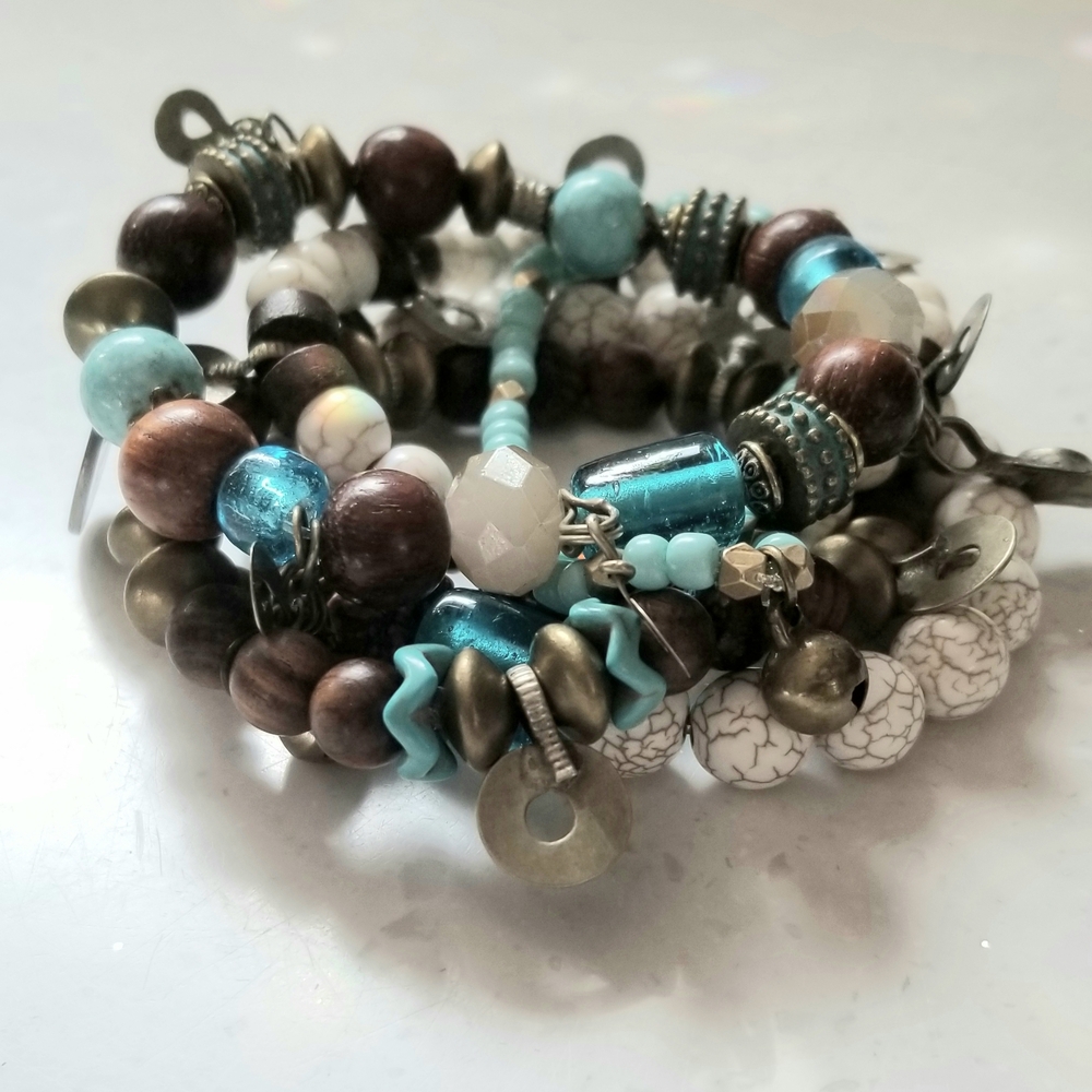 Boho Gypsy Tribal Bracelet 5 Bracelets & Earrings Set